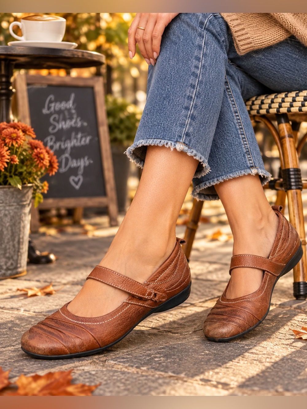 Naturalizer Brown Leather Mary Jane Flats Comfort Shoes Classic Fall size 8